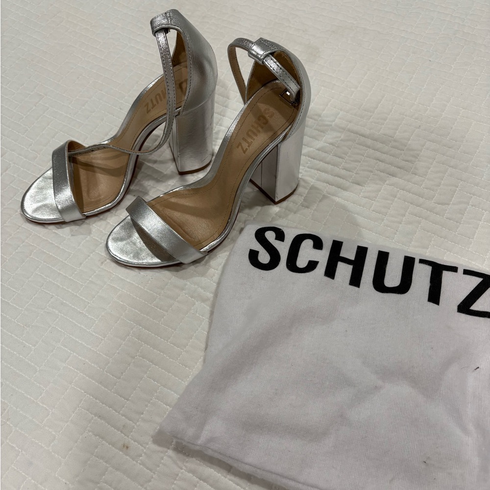 Schutz Silver Block Heels – Elegant and Like New